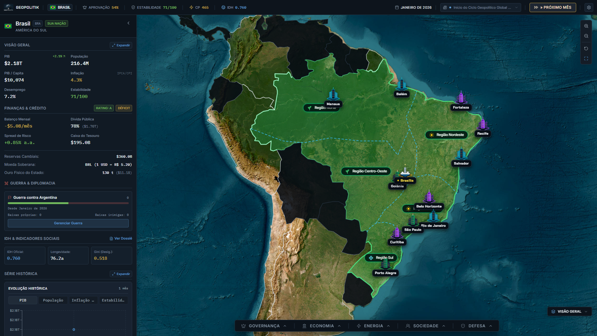 Geopolitik: Nation Simulator — Operações Balísticas, Ataques Táticos e Dissuasão